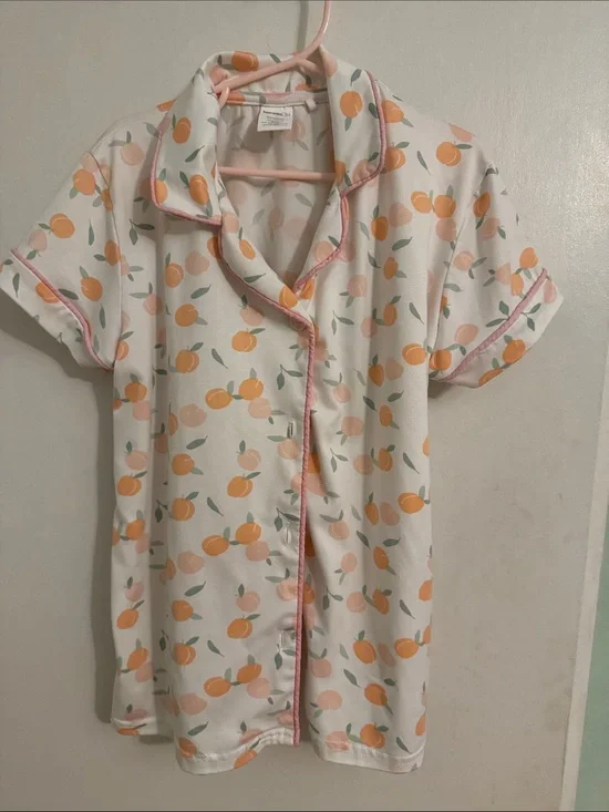 Girls Peach-Print Pajama Set - White/Peach