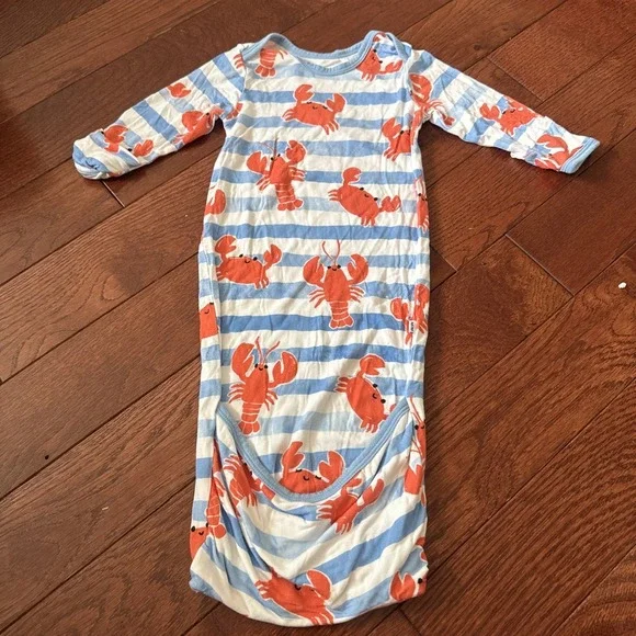 Little Sleepies Newborn Lobster Crab Blue Striped Floral Long Sleeve Gown