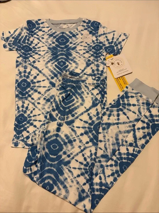 Burt's Bees Blue and White Tie-Dye Kids Pajama Set