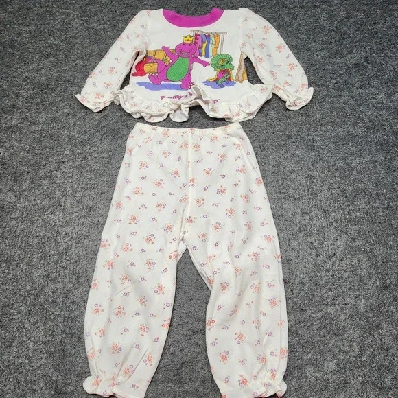 Barney Baby Bop Vintage 1992 Lyons Toddler Girls Sleepwear Pajama PJ Set 4T