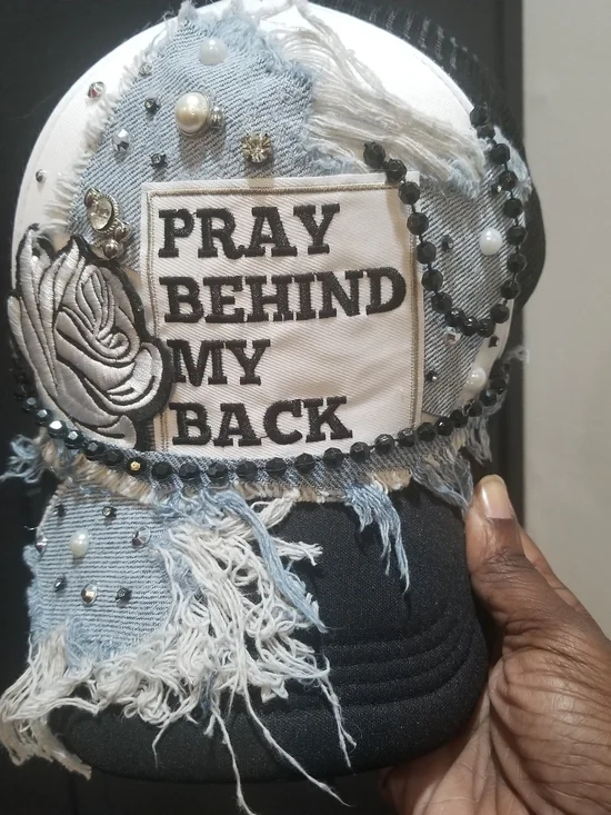 Distressed Denim & Black Studded Cap 