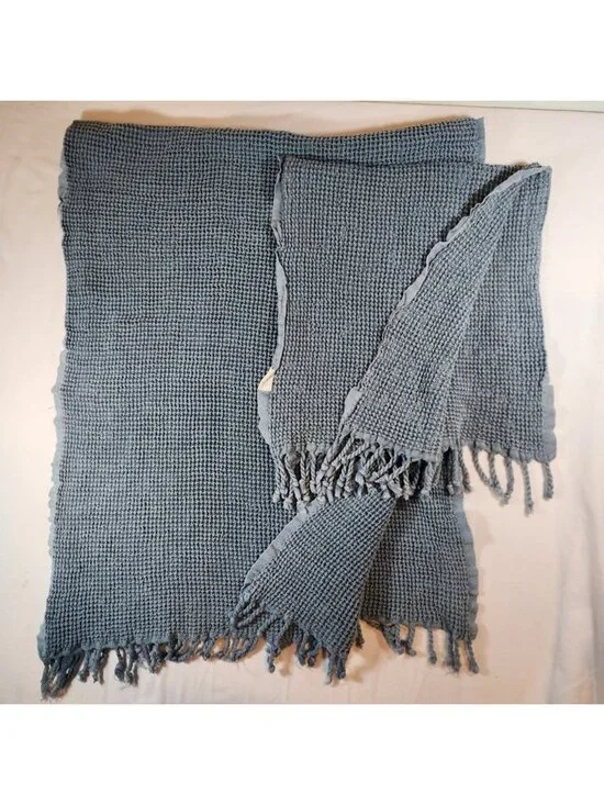 Mint and grey, Blue Waffle Weave Cotton Bath Towel Tassel Fringe Turkish set