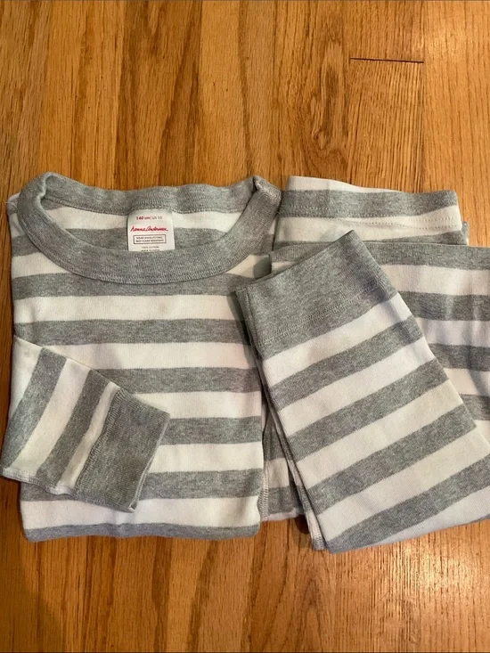 Hanna Andersson: Sleepwear, Long John Pajama Set - Gray/White Stripe