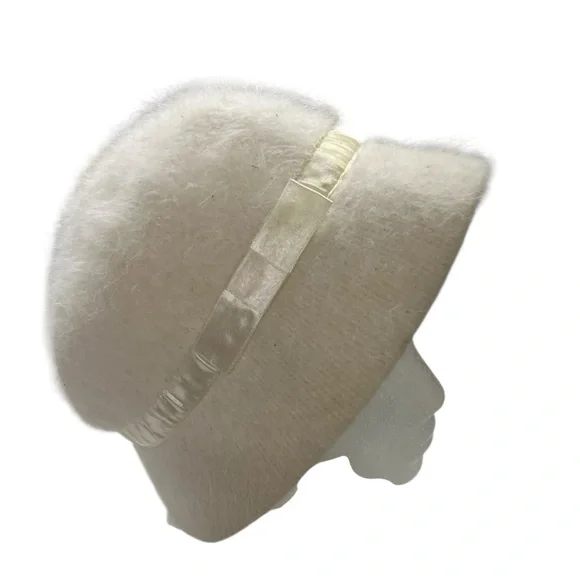 Angora Fur Hat with Satin Ribbon Cream