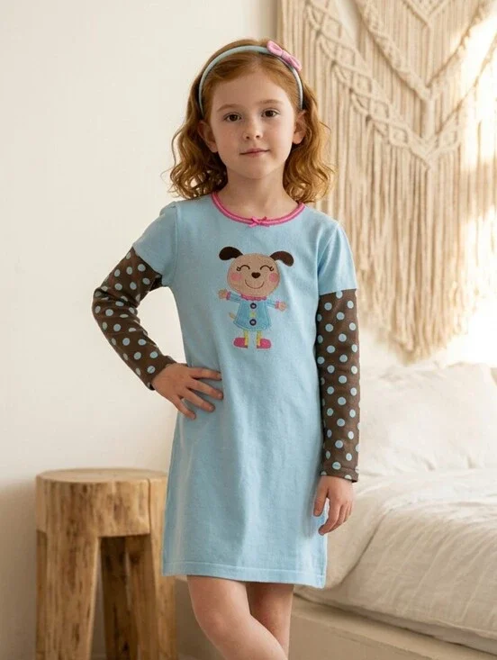 Carter’s Nightgown Girls Blue Fleece Dog Brown Polka Dot Medium 6/6X PJ Gown