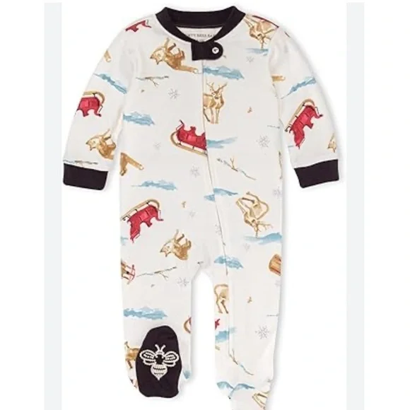Burts Bees Baby Sleigh reindeer adventure Ride Organic Cotton Sleeper 0/3m NWT