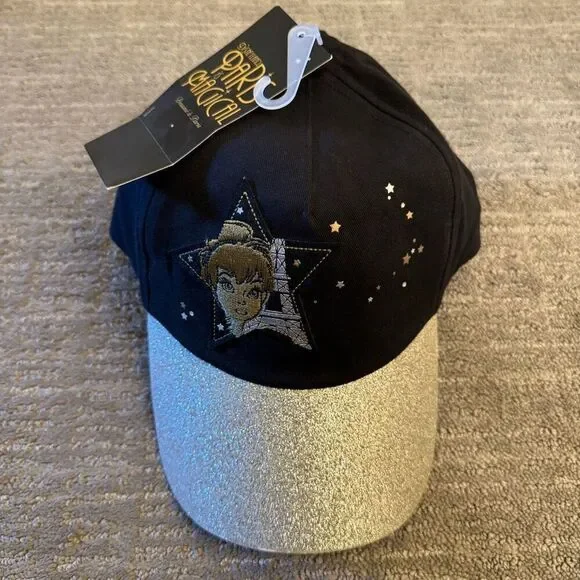Disneyland Paris Is Magical Black Gold Glitter Tinkerbell Adult Hat‎ Cap NWT