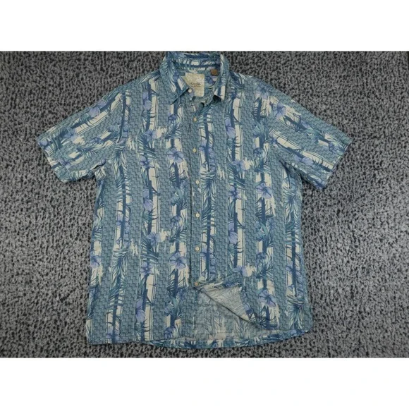 Tasso Elba Island Shirt Mens Large Blue‎ Excellent Silk Linen Tropical Floral