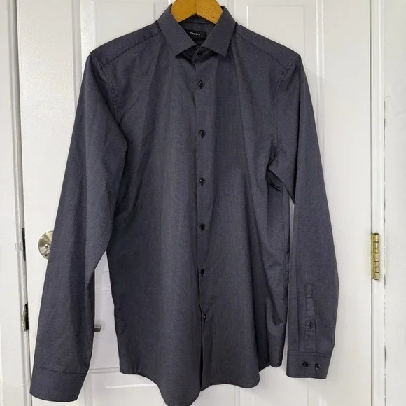 Theory Black‎ Mini Check Long Sleeve Shirt Men's 15.5 Regular/Size Medium