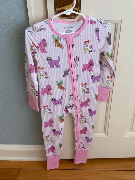 NWT Angel Dear Bamboo Pink Puppy Dog Print Zipper Convertible Foot Pajama 18-24M