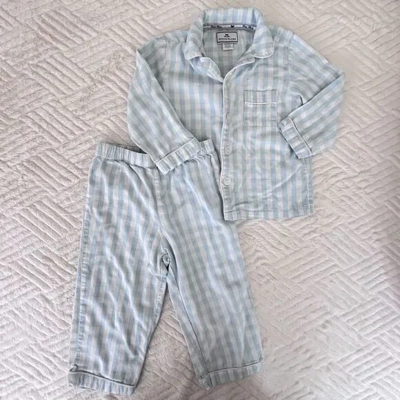 Petite Plume Size 2 Blue White Gingham Cotton Button Front Pajama Set Classic