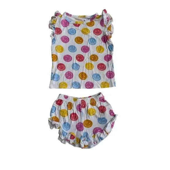 Little Pajama Co. Baby White Smiley Print Ruffle Top & Shorts Set Size 2T