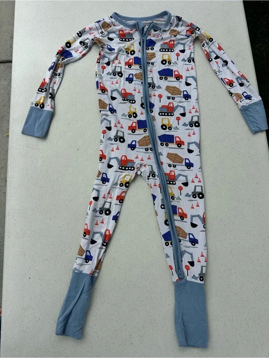 Little Sleepies Blue Trim Footed One-Piece Pajamas with Construction Vehicles