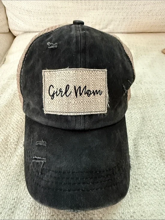 Girl Mom Distressed Navy Baseball Hat
