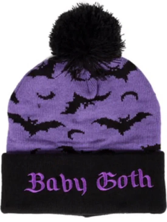 Too Fast Purple & Black Baby Goth Pom Beanie