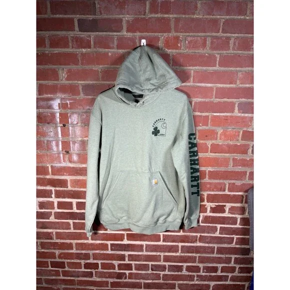 Carhartt Hoodie Sweatshirt Pullover Loose Fit Green Shamrock Irish Mens Medium