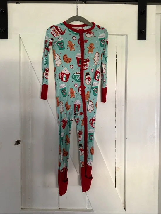 Little Sleepies Red-Trim Mint Holiday Print Footie