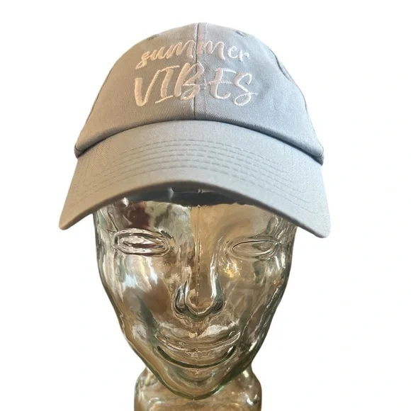 100% Cotton Light Blue Women’s Hat “Summer Vibes” Excellent PreLoved Condition