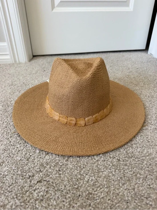 Tan Straw Fedora with Amber Beaded Band