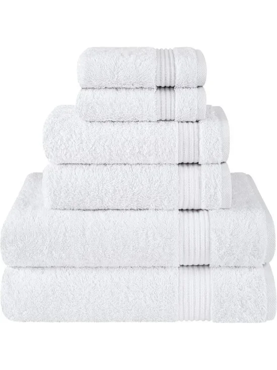 Soft Absorbent 100% Cotton Turkish Towel Set, Quick Dry, 6 Pieces, Snow White