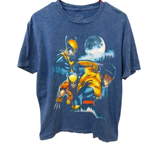 Marvel Wolverine Graphic T-Shirt Blue Mad Engine X-Men Comic Book Tee Mens Large