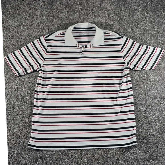 Nike Golf Polo Shirt Mens L White‎ Striped Dri-FIT S/S Preppy Performance