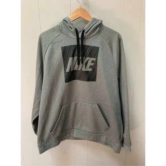 NIKE Men's Gray and Black Dri-Fit Hoodie Athletic Hooded Sweatshirt Xxl