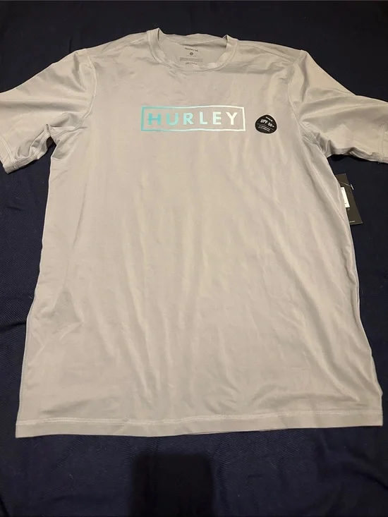 Hurley Men’s Light Gray Tee with Teal Logo