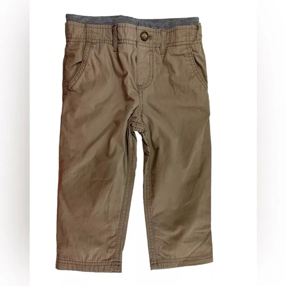 NWT Carter’s  Boy’s 24 Months Pants Brown Khaki Cotton Pull On Lined
