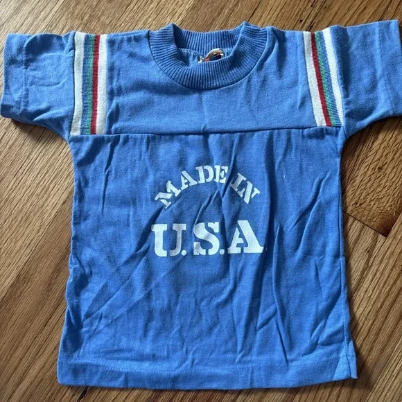 Vintage 80s Carter's Toddler 3T Striped Single Stitch Ringer T Shirt Made in USA
