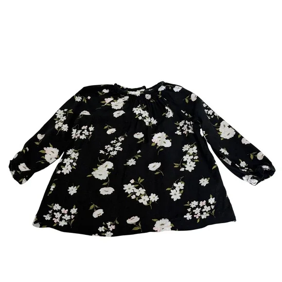 Carters Baby Girl 18M Black Floral Long Sleeve Smocked Tunic Blouse Top Boho