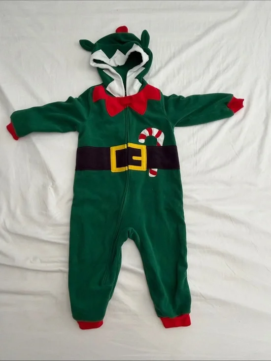 Green Elf Holiday One-Piece with Candy Cane Detail size 2T