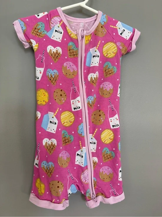 Little Sleepies pink Cookies & Milk Shorty Romper - 12-18m