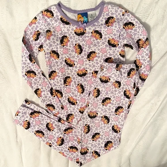 Vintage 2005 Y2K Nick Jr Viacom Dora the Explorer 2pc Girls Pajama 8 Nickelodeon