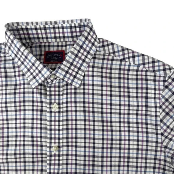 UNTUCKit‎ Mens Large Wrinkle Free Plaid Button Down Shirt Blue Purple White