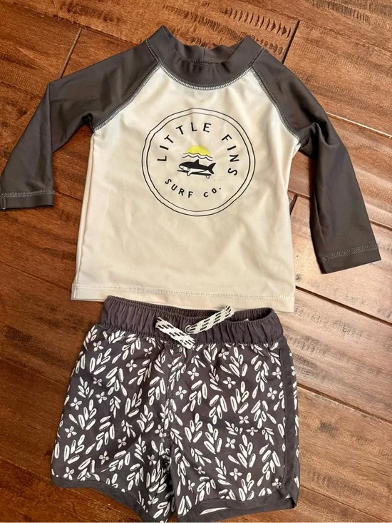 Carter's White and Dark Gray Baby Rash Guard Top