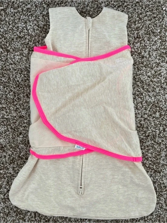 HALO SleepSack Swaddle in Heather Cream with Pink Trim
