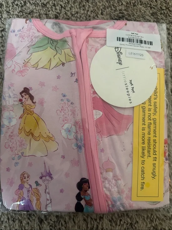 NWT NIP Little Sleepies Disney Princess Garden Zippy 6-12m