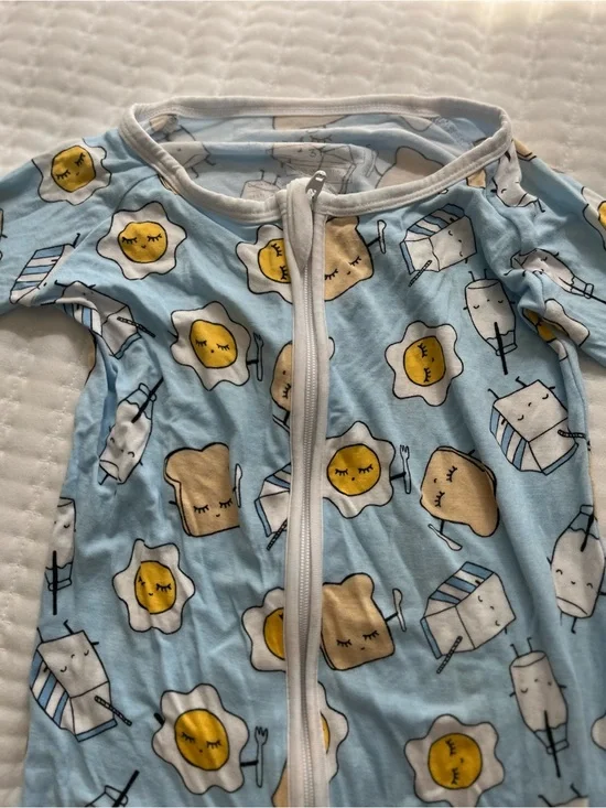 Little Sleepies Light Blue Zip-Up with Breakfast Characters *note small spot