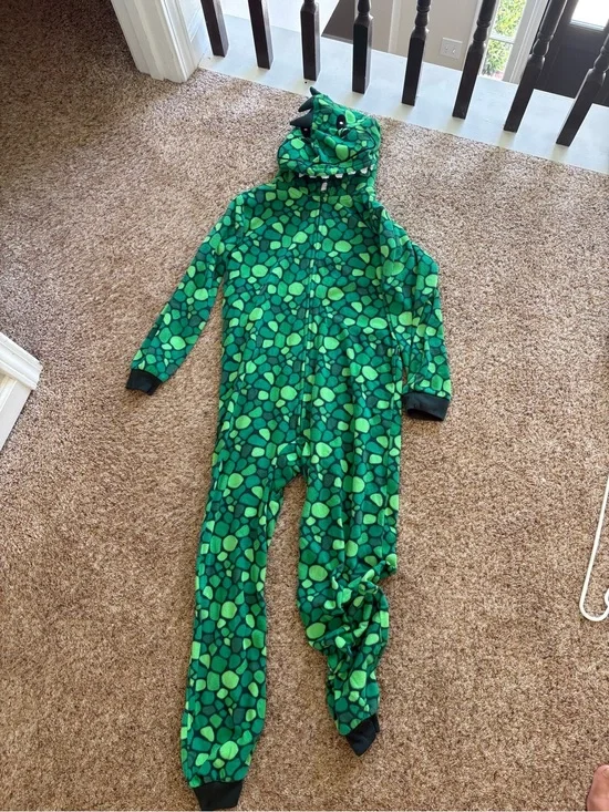 The Children's Place Green Dino Hooded Fleece One-Piece Pajama