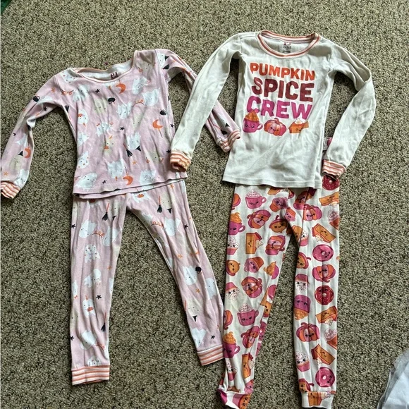 Kids Pumpkin Spice Crew Long Sleeve Pajama Set - Pink & Cream