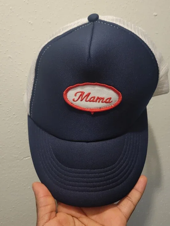 Mama Script Patch Trucker Hat - Navy & White
