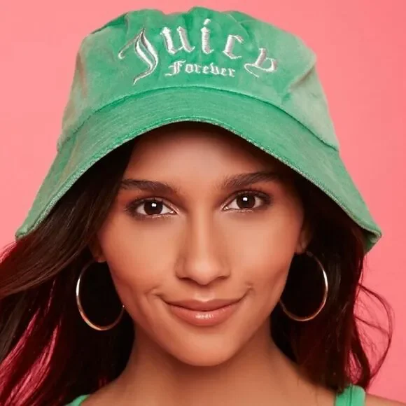 NWT Juicy Couture ribbed woven Bucket Hat Front embroidery channel-stitched brim