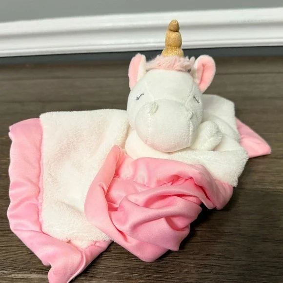 Carters Unicorn Lovey Lovie Security Blanket‎ Plush Baby Pink Satin Trim