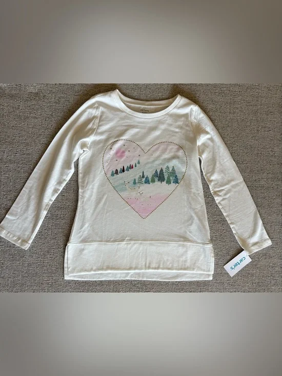 NWT Carter's Long-Sleeve Top with Pastel Heart Forest Graphic