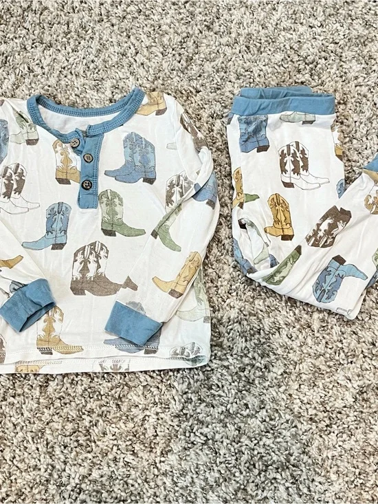 Mud Pie Cowboy Boot Print Pajama Set Bamboo