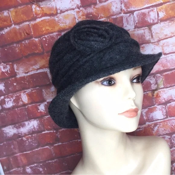 Charcoal Gray Wool Blend Cloche Hat
