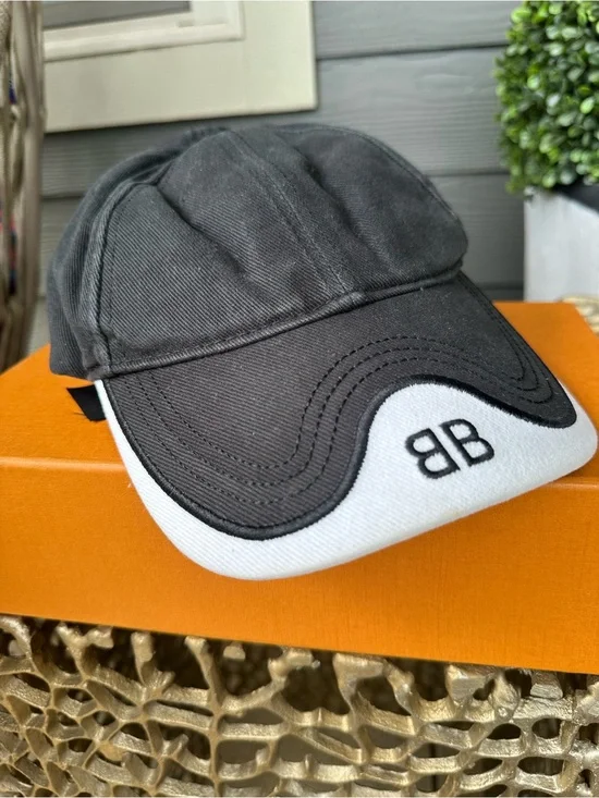 Black and White Balenciaga Embroidered Baseball Cap