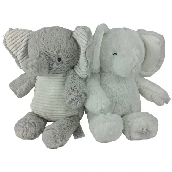 2 Carters Just One You Musical Plush White Gray Elephant Baby Toy Lot Sunshine