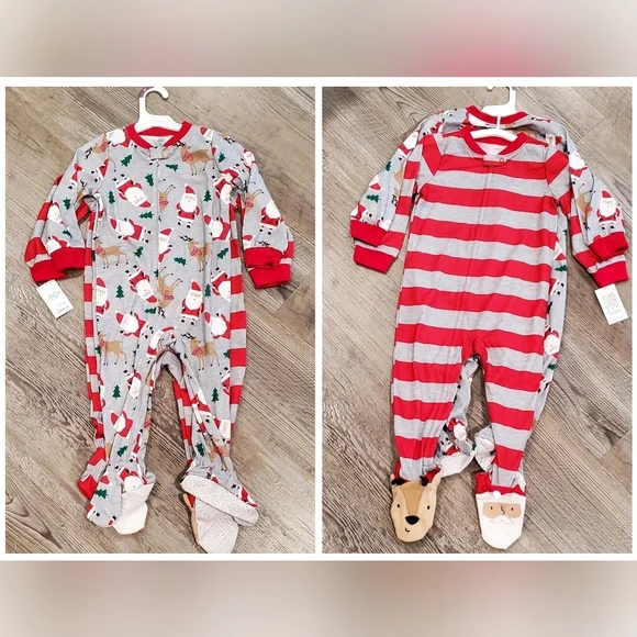 Carter Set of 2 Santa & Reindeer Footie Pajamas Size 2T